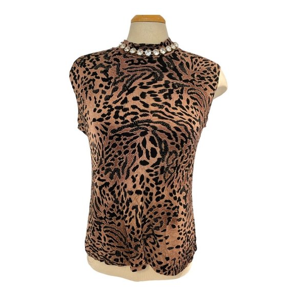 ARTEX COLLECTION Leopard Print Top Size Medium Very Stretchy Sleeveless - Picture 1 of 8